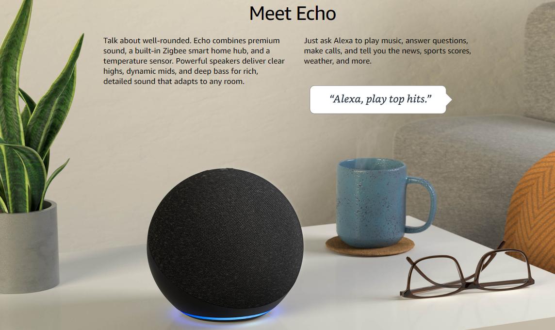 Echo 4th Gen-With premium sound-smart home hub-Alexa-Charcoal-Stumbit Electronics